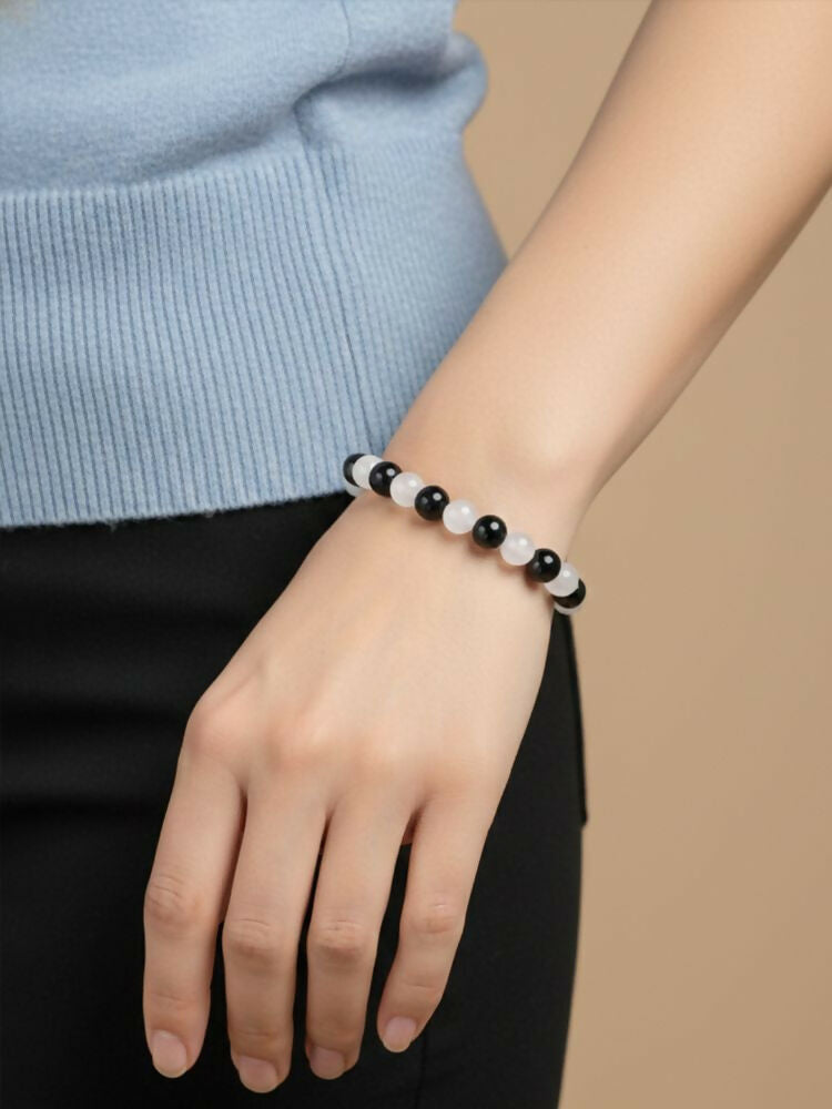 NVR Black & White Beaded Bracelet for Men & Women - Distacart