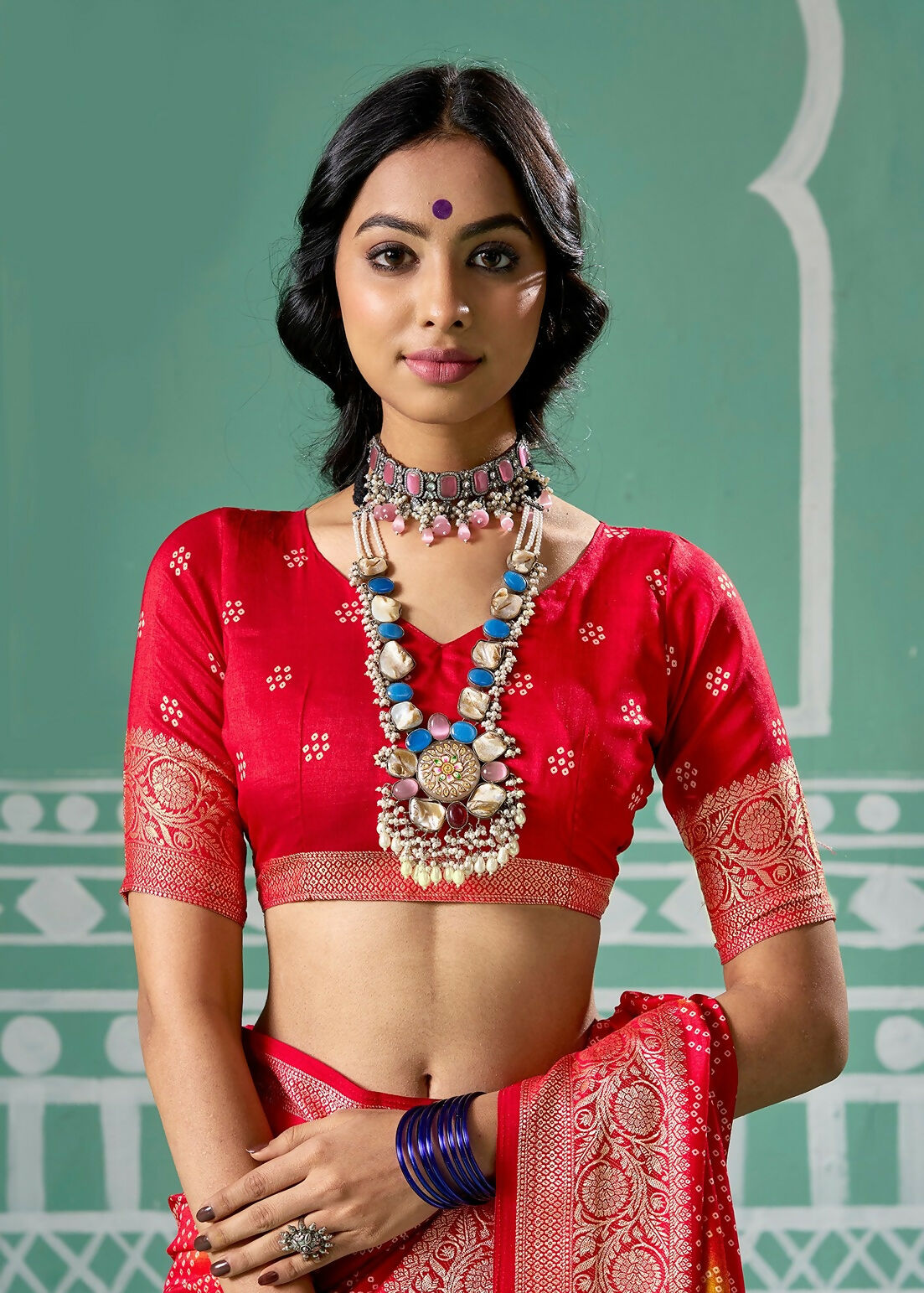 Joban Fashion Vicitra Silk Red Soft Fabric With Digital Print Saree
