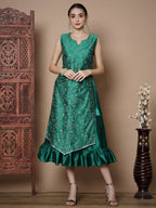 Myshka Women's Teal Floral Printed Gown Dress - Distacart