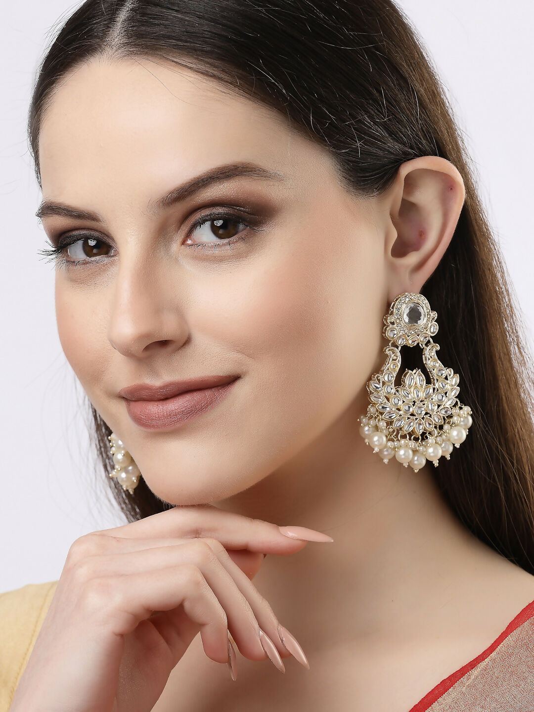 NVR Women Gold-Plated Kundan Chandbali Earrings - Distacart