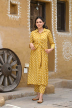 Aayaa Pure Muslin printed Kurti & Pant - Mustard yellow