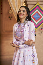 Lavender Cotton Jacquard Weaving Fabric Navratri Lehenga Choli With Dupatta - Raas