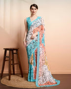 Multi Georgette Designer Printed Party Wear Saree - Cinderella