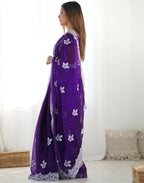 Joban Fashion Shimmer Chiffon Pastel Purple Color Sequence Saree - Distacart