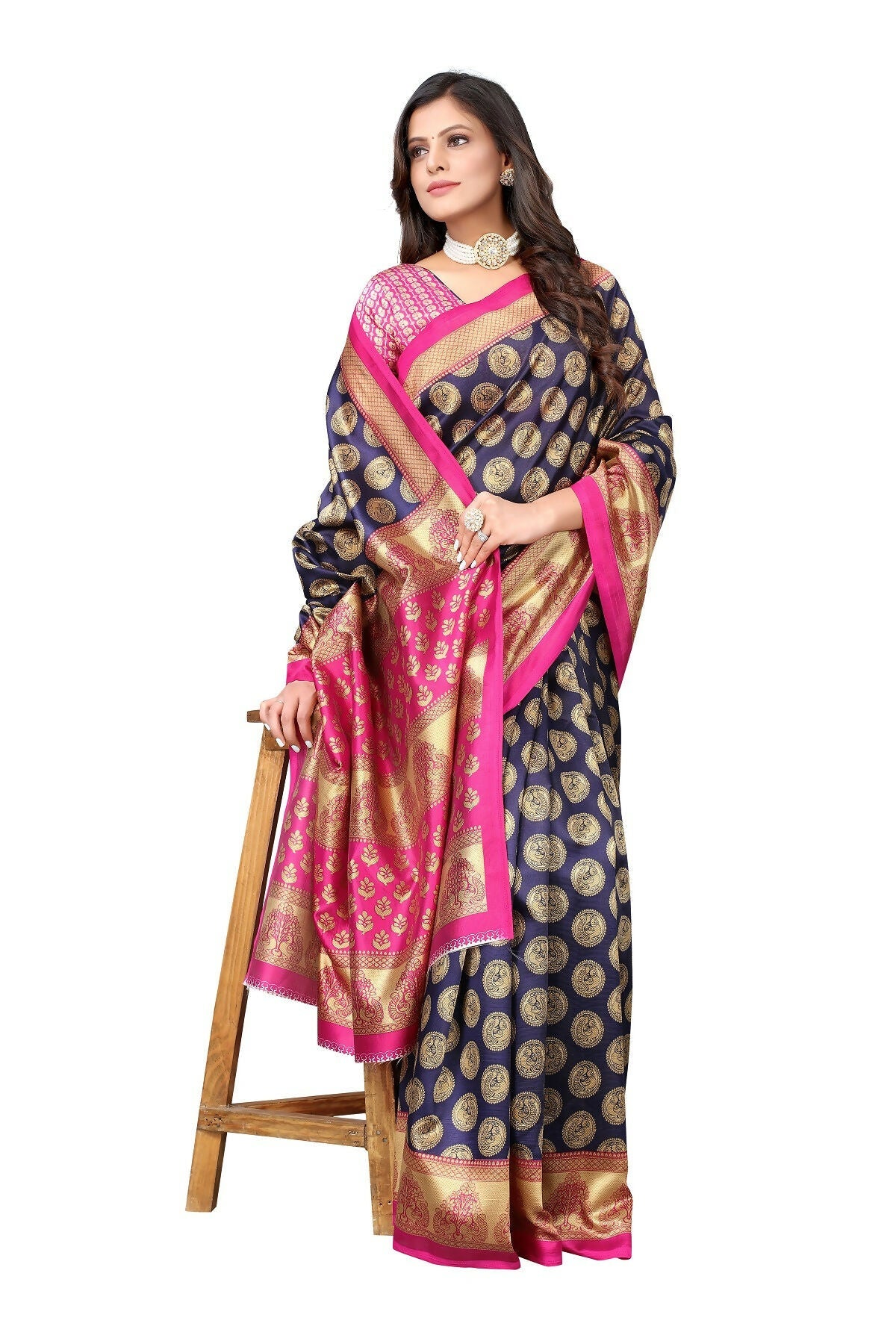 Vamika navy Printed Art Silk Saree