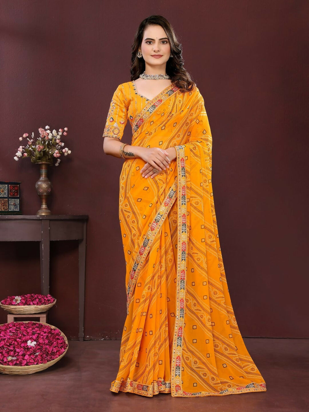 Ai Fashion Yellow Georgette Digital Print Party Wear Saree - Distacart