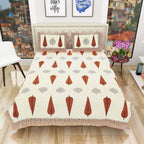 Queen Size 90x108 Inches Jaipuri Sanganeri Print Flat Bed Sheet Bedspread with 2 Pillowcases
