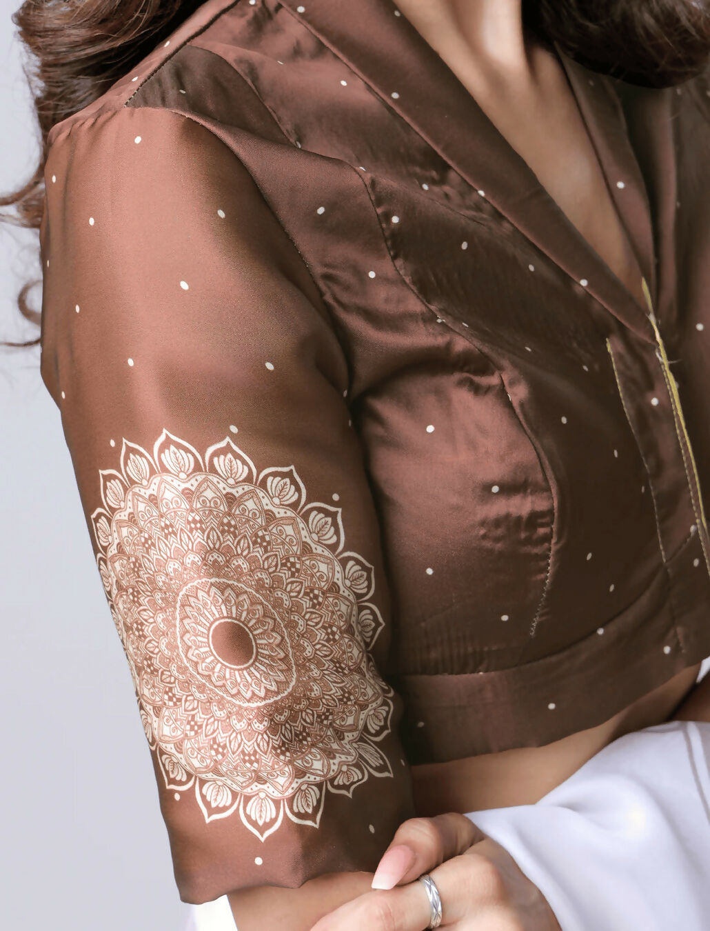 Vastranavya Ivory Mandala Print Free Hand Ready to Wear Saree
