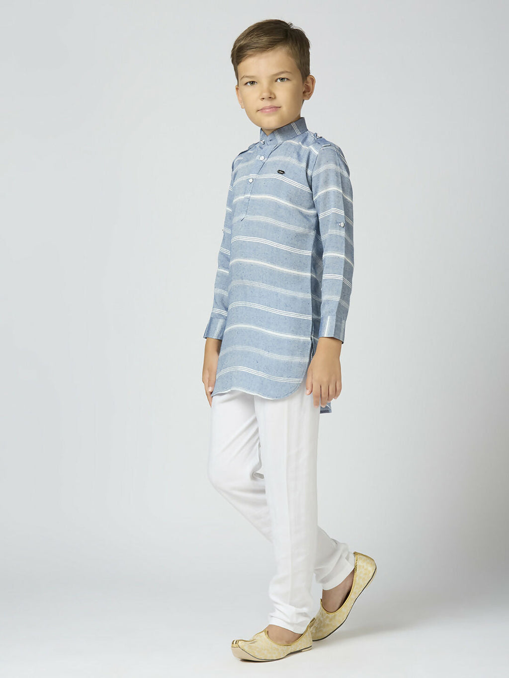 Joban Fashion Kids Island Full Sleeves Cotton Kurta and Pyjama Set with Strip - Blue - Distacart