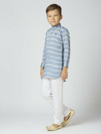 Joban Fashion Kids Island Full Sleeves Cotton Kurta and Pyjama Set with Strip - Blue - Distacart