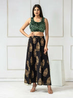 Amodini Designer Studio Women's Velvet Green Sleeveless Blouse