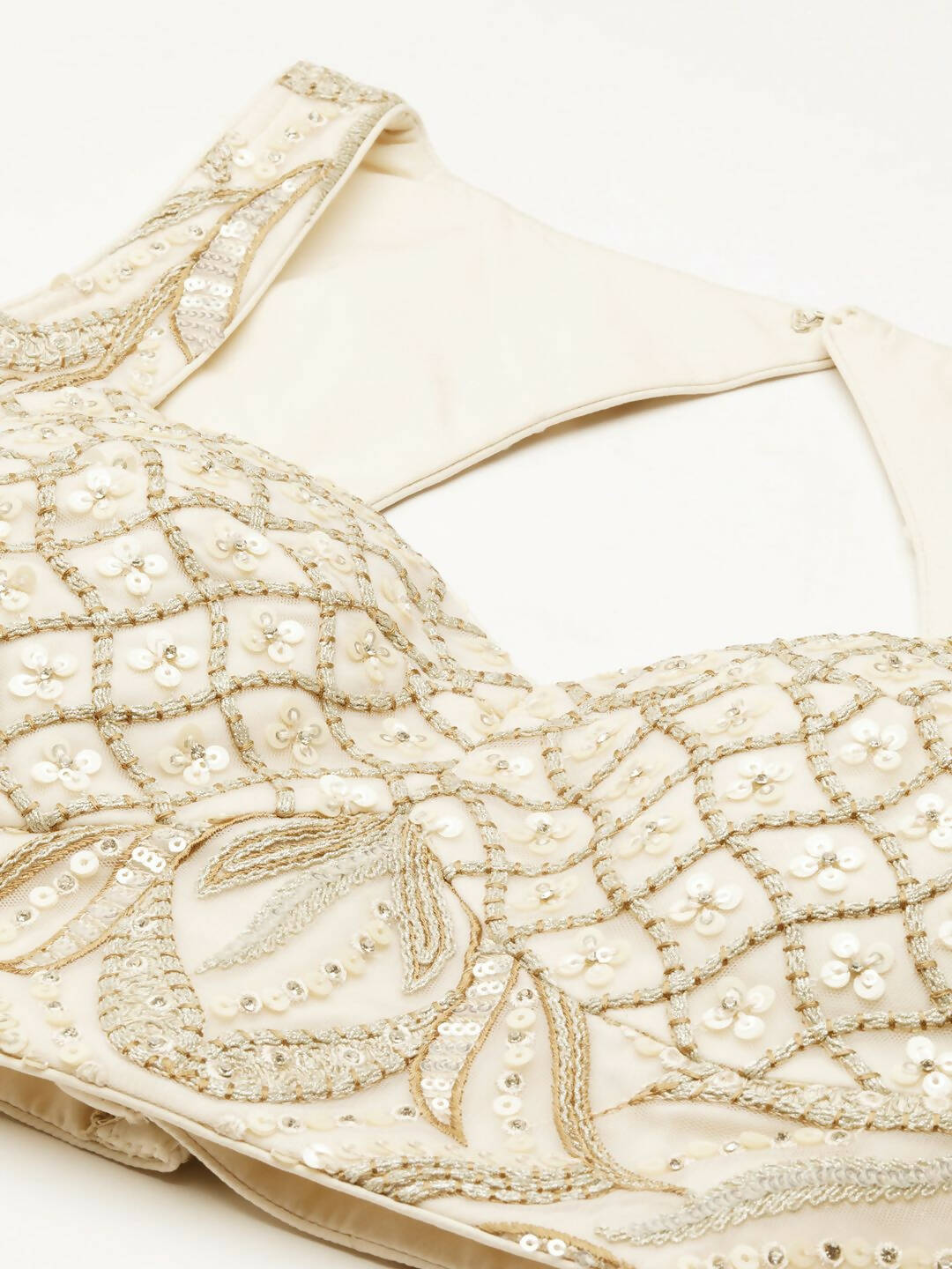 House of Panchhi Cream Net Sequins and Zarkan embroidery Lehenga choli & Dupatta