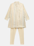 Ahalyaa Cream Crepe Foil Print Kids Kurta Churidar Set For Boys