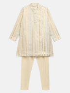 Ahalyaa Cream Crepe Foil Print Kids Kurta Churidar Set For Boys