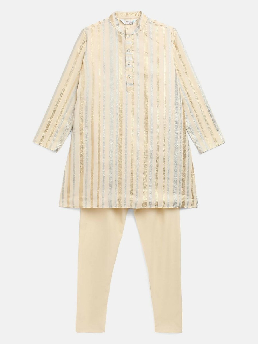 Ahalyaa Cream Crepe Foil Print Kids Kurta Churidar Set For Boys