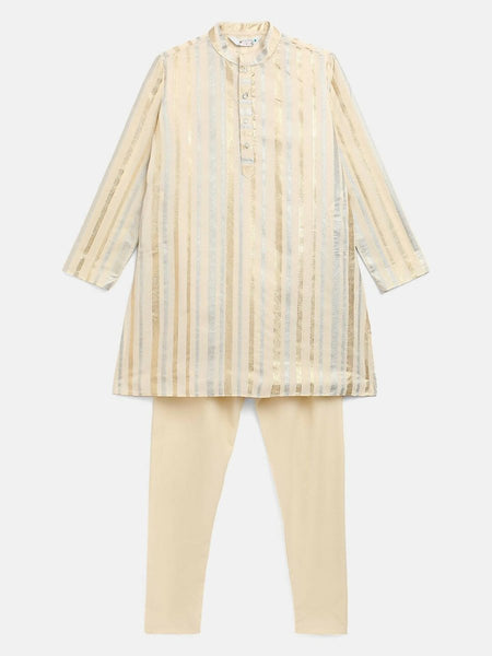 Ahalyaa Cream Crepe Foil Print Kids Kurta Churidar Set For Boys