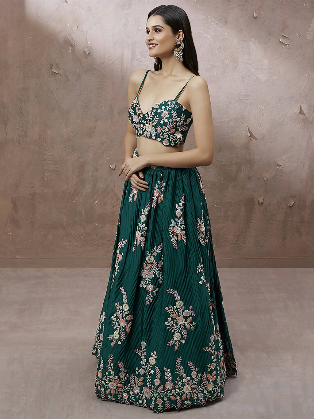 House of Panchhi Teal - Pure Georgette Thread & Sequins Work Lehenga