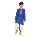 Little Bansi Boys Golden Striped Kurta and Dhoti - Royal Blue and Cream