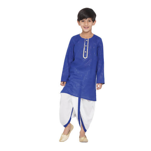 Little Bansi Boys Golden Striped Kurta and Dhoti - Royal Blue and Cream