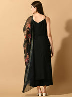 Myshka Women's Black Solid Party Kurta Sets