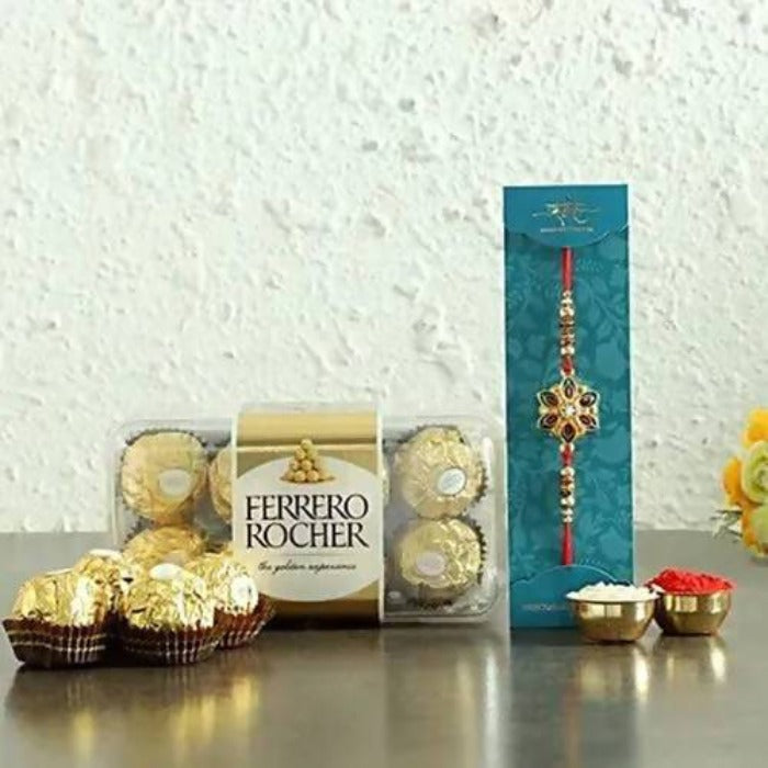 Meenakari Rakhi and 16 Pcs Ferrero Rocher