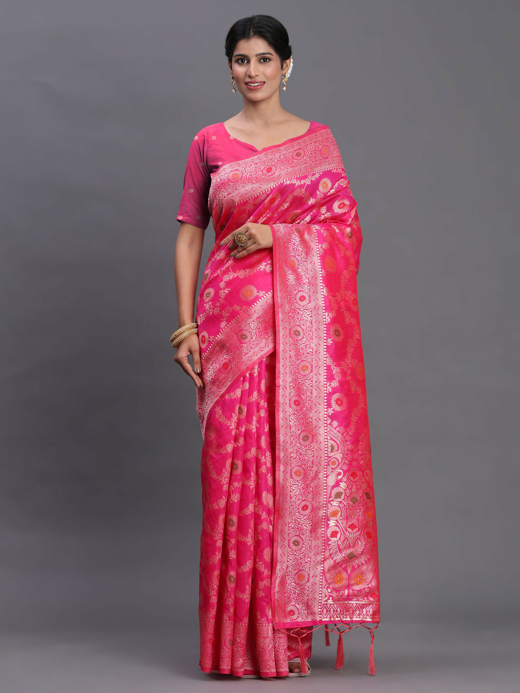 Shree Shyam Fashion Banarasi Silk Pink Saree - Distacart