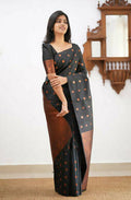 DEIANA'S Beautiful Designer Golden zari Soft Lichi Silk Saree - Black