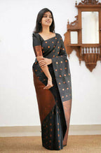 DEIANA'S Beautiful Designer Golden zari Soft Lichi Silk Saree - Black