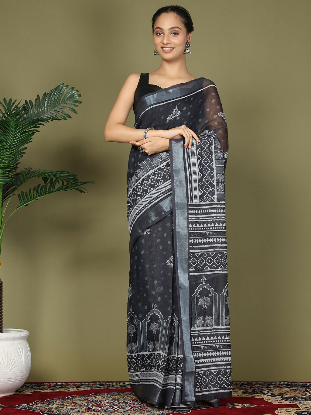 Shree Shyam Fashion Cotton Black Saree - Distacart