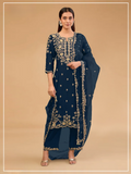 Anaita Navy Vichitra Suit with Embroidered & Multi Thread Zari Work - Distacart