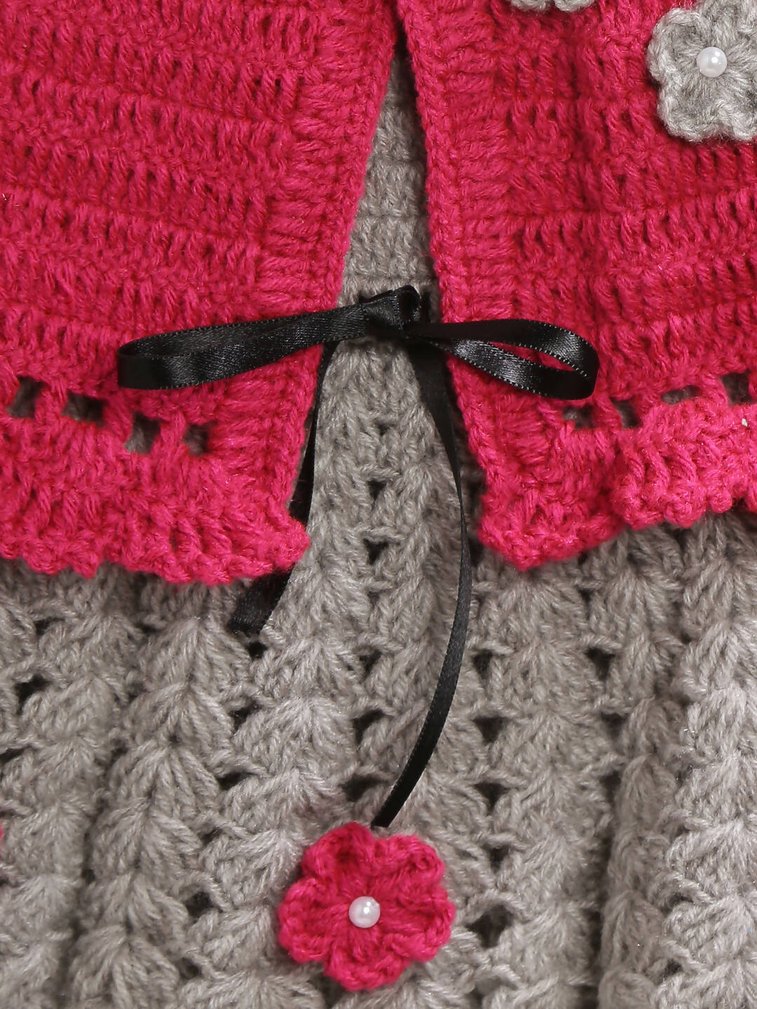 ChutPut Hand knitted Crochet Maharani Wool Dress For Baby Girls - Pink