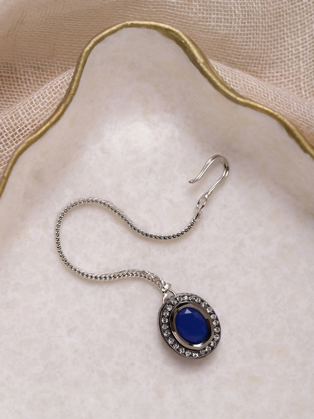 Women's Blue Silver-Toned Kundan Studded Maang Tikka - Ruby Raang - Distacart