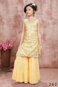Kids Wedding Designer Yellow Fox Georgette Sharara Suit - Aaradhna