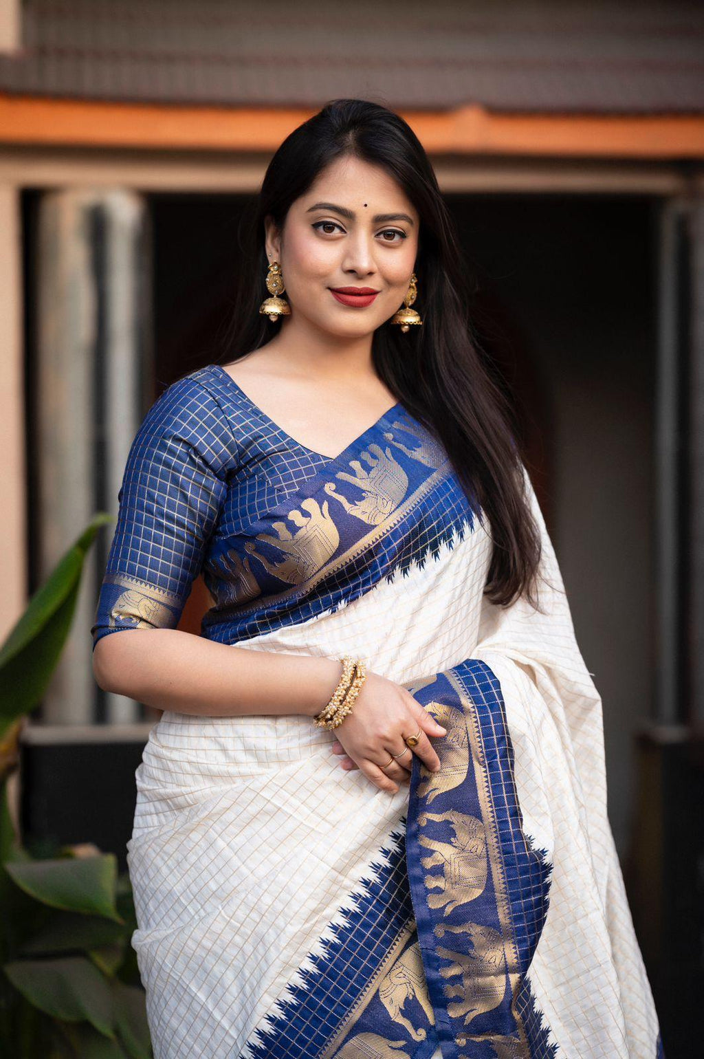 Nblue Silk Zari Woven Saree with Unstitched Blouse - Hiral Fashion
