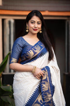Nblue Silk Zari Woven Saree with Unstitched Blouse - Hiral Fashion