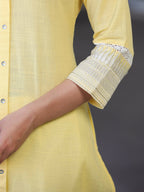 Juniper Women's Yellow Cotton Slub Embroidered Straight Kurta - Distacart