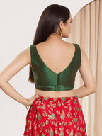 Joban Fashion Dark Green Mulberry Silk Padded Blouse With Round Neck Sleeveless - Distacart