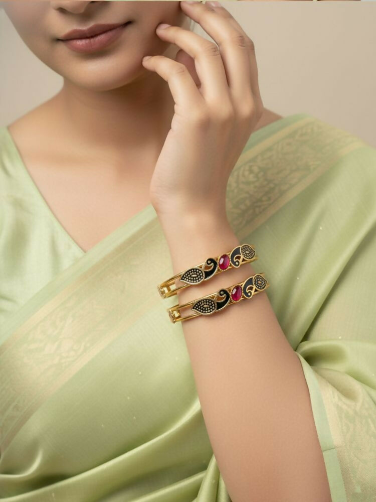 NVR Women Set of 2 Gold Plated Handcrafted Kada Bangle - Distacart