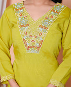 Miravan Womens Muslin Yellow Kurta And Palazzo With Dupatta Set - Distacart