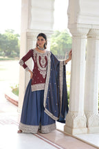 Joban Fashion Maroon Kurta Set Silk Sequins , Zari, Coding & Thread Embroidered work - Distacart