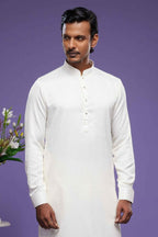 Raivat Ethnic Art Banarasi Silk Thread Work Kurta Pajama In Cream Colour