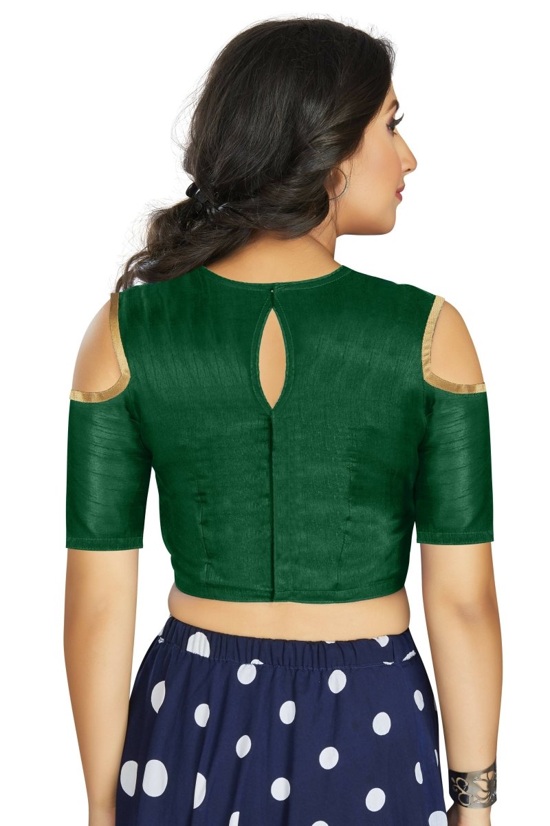 Aastha Fashion Women's Green Art Silk Cold Shoulder Sleeve Readymade Blouse