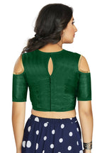 Aastha Fashion Women's Green Art Silk Cold Shoulder Sleeve Readymade Blouse