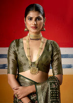 Joban Fashion Green Dull Moss Brasso Saree - Distacart