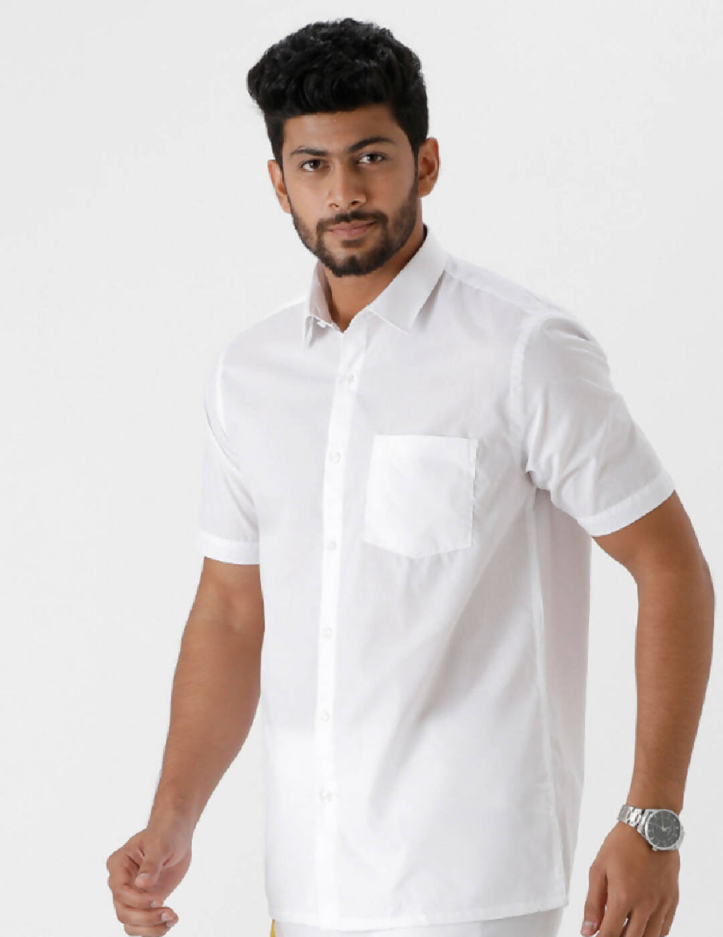 Ramraj Cotton Mens Half Sleeve Luxury Cotton White Shirt