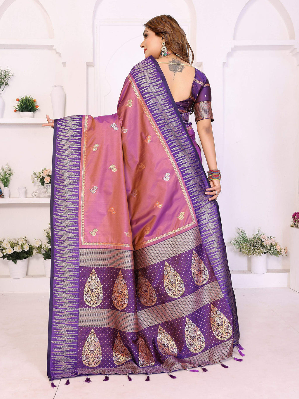 Aastha Fashion Purple South Soft Silk Zari Weaving Saree - Distacart