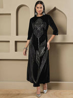 Joban Fashion Women Black Velvet Hand Embellishment Stitched Kurta Set - Distacart