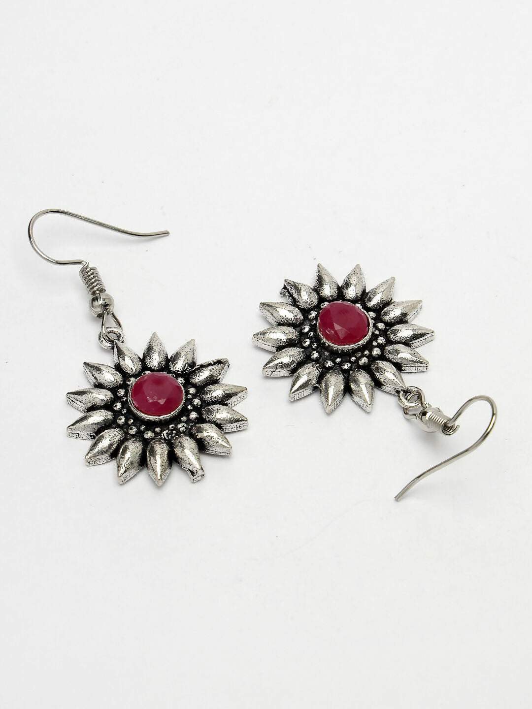 NVR Women's Silver-Toned Artificial Stones German Silver Oxidised Drop Earrings - Distacart