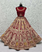 Jyoti Fashion Women's Rani Pink Velvet Dori, Multi Thread Embroidered with Diamond Work Wedding Lehenga Choli