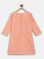 Ahalyaa Peach Crepe Gold Printed Kids Kurta Sets With Dupatta For Girls